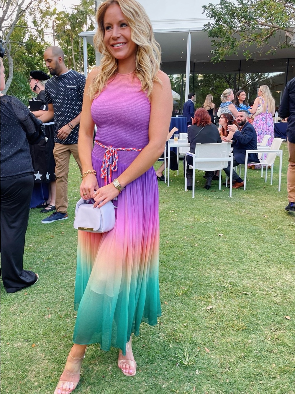 Zimmermann rainbow Gradient Ombre Sleeveless Maxi Dress — Purple to Teal